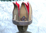 Tall Royal Crown Hat Red Brown Ceremonial Headpiece | Men's Regalia | Cultural Delta Igbo Edo Groom Traditional Wedding Costume Cap