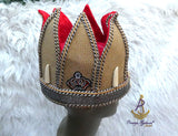 Tall Royal Crown Hat Red Brown Ceremonial Headpiece | Men's Regalia | Cultural Delta Igbo Edo Groom Traditional Wedding Costume Cap