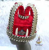 Extra Tall Royal Crown King Hat Red Ceremonial Headpiece | Men's Regalia | Cultural Delta Igbo Edo Groom Traditional Wedding Costume Cap