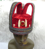 Extra Tall Royal Crown King Hat Red Ceremonial Headpiece | Men's Regalia | Cultural Delta Igbo Edo Groom Traditional Wedding Costume Cap