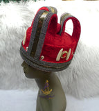 Extra Tall Royal Crown King Hat Red Ceremonial Headpiece | Men's Regalia | Cultural Delta Igbo Edo Groom Traditional Wedding Costume Cap