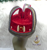 Extra Tall Royal Crown King Hat Red Ceremonial Headpiece | Men's Regalia | Cultural Delta Igbo Edo Groom Traditional Wedding Costume Cap