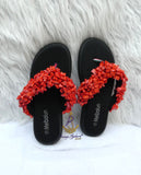 Original Coral Bead Slide Sandals | African Traditional Wedding Slippers | Igbo Edo Yoruba Bridal Shoes | Handmade Coral Beaded Slides for Women
