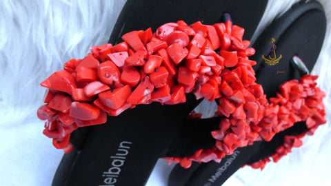 Original Coral Bead Slide Sandals | African Traditional Wedding Slippers | Igbo Edo Yoruba Bridal Shoes | Handmade Coral Beaded Slides for Women