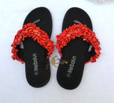 Original Coral Bead Slide Sandals | African Traditional Wedding Slippers | Igbo Edo Yoruba Bridal Shoes | Handmade Coral Beaded Slides for Women