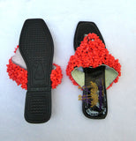 Clearance Coral Bead Slide Sandals | African Traditional Wedding Slippers | Igbo Edo Yoruba Bridal Shoes | Handmade Coral Beaded Slides for Women
