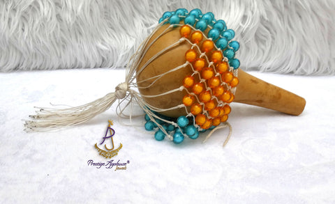 Blue Mixed Orange Nigeria Shekere A Traditional African Percussion Instrument