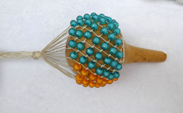 Blue Mixed Orange Nigeria Shekere A Traditional African Percussion Instrument