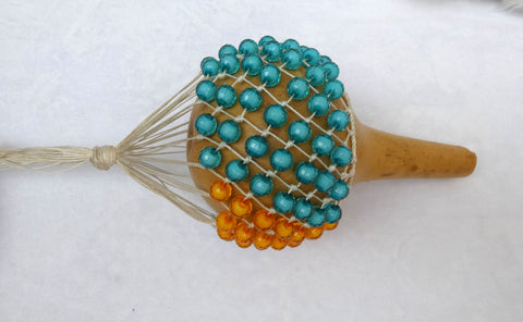 Blue Mixed Orange Nigeria Shekere A Traditional African Percussion Instrument