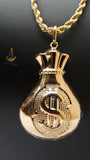 18K Gold Plated Money Bag Pendant Necklace, Dollar Sign Rope Chain Great as Gift