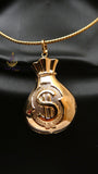 18K Gold Plated Money Bag Pendant Necklace, Dollar Sign Rope Chain Great as Gift