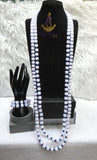 Long 1/2 Layers White Bead with Deep Blue Faceted Crystal Necklace & Bracelet Set African Beads Wedding Necklace Jewellery Set