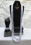 Long 1/2 Layers White Bead with Deep Blue Faceted Crystal Necklace & Bracelet Set African Beads Wedding Necklace Jewellery Set