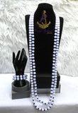 Long 1/2 Layers White Bead with Deep Blue Faceted Crystal Necklace & Bracelet Set African Beads Wedding Necklace Jewellery Set