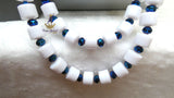 Long 1/2 Layers White Bead with Deep Blue Faceted Crystal Necklace & Bracelet Set African Beads Wedding Necklace Jewellery Set