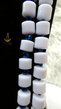 Long 1/2 Layers White Bead with Deep Blue Faceted Crystal Necklace & Bracelet Set African Beads Wedding Necklace Jewellery Set