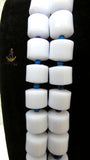 Long 1/2 Layers White Bead with Deep Blue Faceted Crystal Necklace & Bracelet Set African Beads Wedding Necklace Jewellery Set