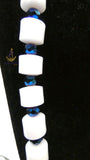 Long 1/2 Layers White Bead with Deep Blue Faceted Crystal Necklace & Bracelet Set African Beads Wedding Necklace Jewellery Set