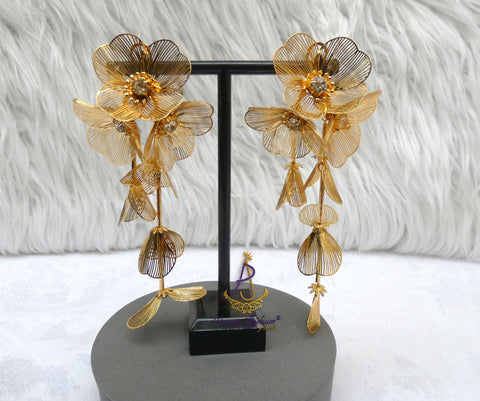 Gold Plated Long Detailed Earring Jewellery - Stunning Earrings for Special Occasion