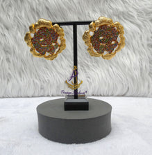 18K Gold Plated Bold Floral Multi colour Statement Earrings, Rose Earrings, Oversized Wedding Jewellery