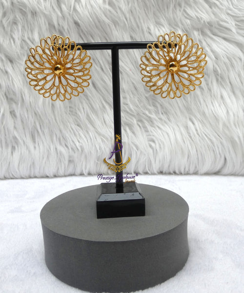 18K Gold Plated Bold Floral Statement Earrings, Rose Earrings, Oversize Stud Wedding Jewellery