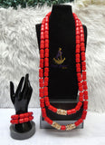 Red Brazilian Coral African Nigerian Traditional Beads Necklace Bracelet Jewellery Wedding Set