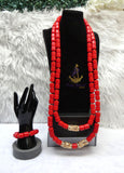 Red Brazilian Coral African Nigerian Traditional Beads Necklace Bracelet Jewellery Wedding Set