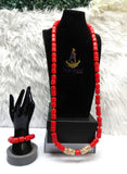 Red Brazilian Coral African Nigerian Traditional Beads Necklace Bracelet Jewellery Wedding Set