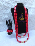 Red Brazilian Coral African Nigerian Traditional Beads Necklace Bracelet Jewellery Wedding Set