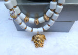 White Brazilian Coral Men Lion Head African Groom Bead necklace bracelet set gold-plated jewellery - weddings, traditional ceremonies