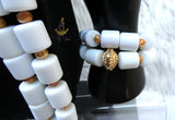White Brazilian Coral Men Lion Head African Groom Bead necklace bracelet set gold-plated jewellery - weddings, traditional ceremonies