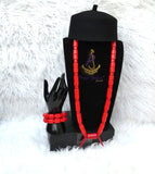 PrestigeApplause African Bead Necklace Set with Red Traditional Cap | Igbo Wedding Jewelry | Luxury Cultural Bridal Set