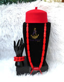 PrestigeApplause African Bead Necklace Set with Red Traditional Cap | Igbo Wedding Jewelry | Luxury Cultural Bridal Set