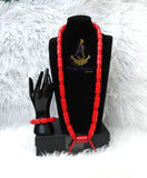 PrestigeApplause African Bead Necklace Set with Red Traditional Cap | Igbo Wedding Jewelry | Luxury Cultural Bridal Set