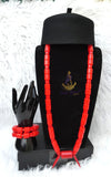 PrestigeApplause African Bead Necklace Set with Red Traditional Cap | Igbo Wedding Jewelry | Luxury Cultural Bridal Set