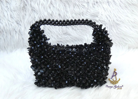 PrestigeApplause Black Beaded Handbag | Crystal Evening Clutch | Statement Purse | Wedding & Party Bag