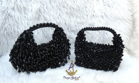 PrestigeApplause Black Handmade Beaded Handbag | Crystal Evening Clutch | Statement Purse | Wedding & Party Purse