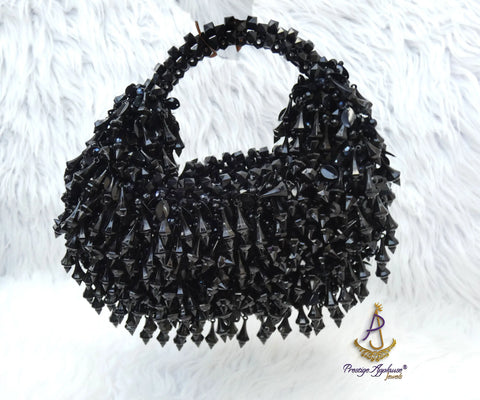 PrestigeApplause Black Handmade Beaded Handbag | Crystal Evening Clutch | Statement Purse | Wedding & Party Purse
