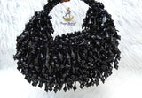 PrestigeApplause Black Handmade Beaded Handbag | Crystal Evening Clutch | Statement Purse | Wedding & Party Purse