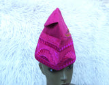 PrestigeApplause Hot Fuchsia Pink Gold Yoruba Fila Hat Royal Embroidery Designs Aso Oke Groom Fila Cap African Nigerian Hat For Men Groom For Wedding Party PrestigeApplause Jewels