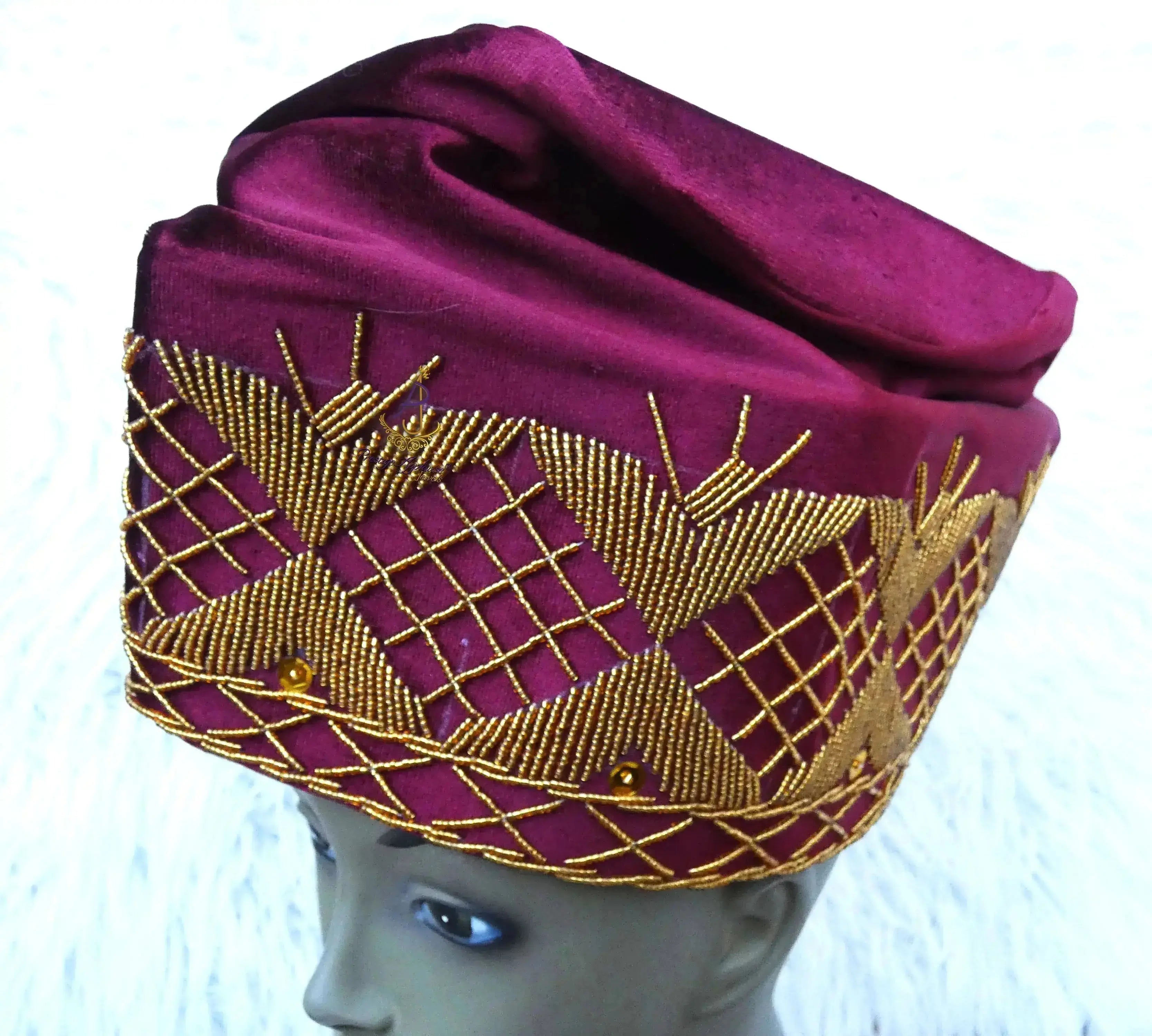 PrestigeApplause Igbo Chieftaincy Cap Black Red Hat Beaded Ozo Cap ...