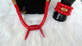 PrestigeApplause Igbo Edo Elephant-Tusk Red Coral Groom men African Necklace Bracelet Beads Jewellery Set - Male Traditional Nigerian PrestigeApplause Jewels