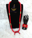 PrestigeApplause Igbo Edo Elephant-Tusk Red Coral Groom men African Necklace Bracelet Beads Jewellery Set - Male Traditional Nigerian PrestigeApplause Jewels