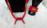 PrestigeApplause Igbo Edo Elephant-Tusk Red Coral Groom men African Necklace Bracelet Beads Jewellery Set - Male Traditional Nigerian PrestigeApplause Jewels