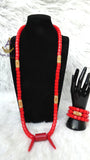 PrestigeApplause Igbo Edo Elephant-Tusk Red Coral Groom men African Necklace Bracelet Beads Jewellery Set - Male Traditional Nigerian PrestigeApplause Jewels