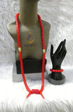 PrestigeApplause Igbo Faux Elephant-Tusk Red Coral Groom men African Necklace Bracelet Beads Jewellery Set - Male Traditional Nigerian