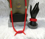 PrestigeApplause Igbo Faux Elephant-Tusk Red Coral Groom men African Necklace Bracelet Beads Jewellery Set - Male Traditional Nigerian