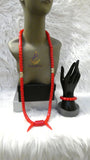 PrestigeApplause Igbo Faux Elephant-Tusk Red Coral Groom men African Necklace Bracelet Beads Jewellery Set - Male Traditional Nigerian
