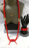 PrestigeApplause Igbo Faux Elephant-Tusk Red Coral Groom men African Necklace Bracelet Beads Jewellery Set - Male Traditional Nigerian PrestigeApplause Jewels