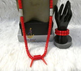 PrestigeApplause Igbo Faux Elephant-Tusk Red Coral Groom men African Necklace Bracelet Beads Jewellery Set - Male Traditional Nigerian